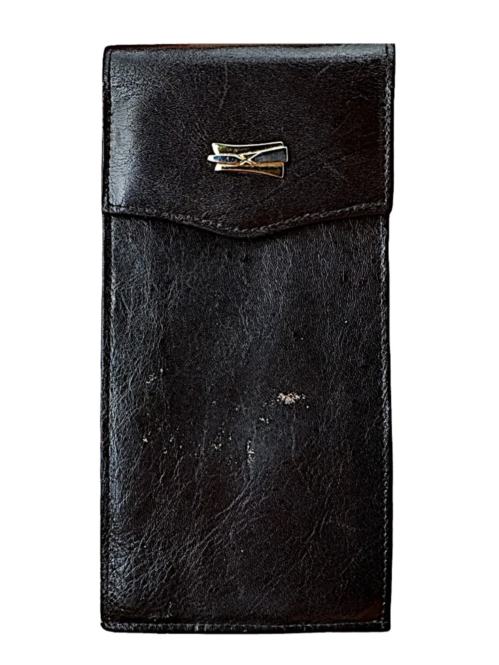 Vintage Black Leather Checkbook / Eyewear Soft Pouch Case 3.5”x7”